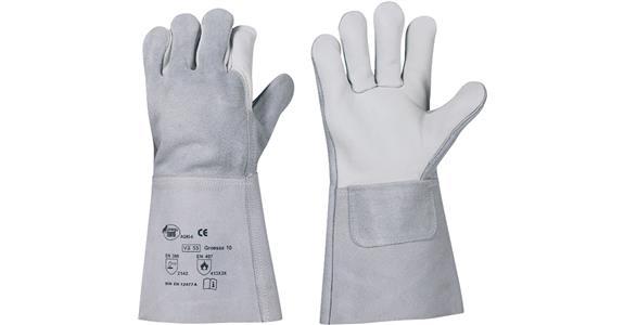 Schweißer-Finger-Handschuhe 35 cm lang kombiniert Voll-/Spaltleder Paar CE-Cat.2