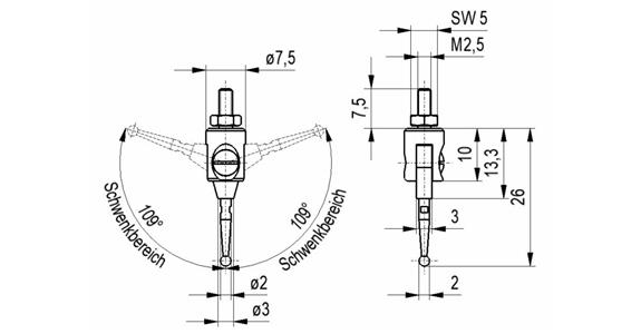 Messeinsatz Nr.25 schwenkbar 210° f. Messuhren und Feinzeiger A.-Gew. M2,5