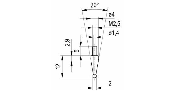 Kugeltaster Nr. 8C für Messuhren und Feinzeiger A-Gew. M2,5 HM-Einsatz 2 mm