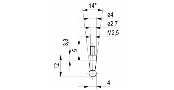 Kugeltaster Nr. 8D für Messuhren und Feinzeiger A-Gew. M2,5 HM-Einsatz 4 mm